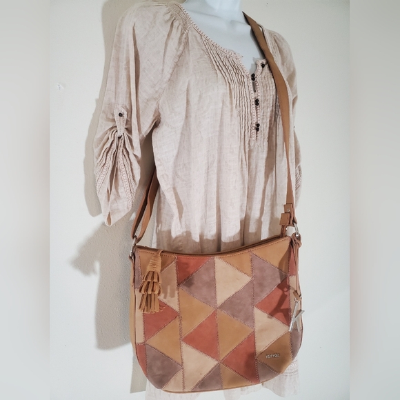 Kenzie Crossbody Vegan Leather Patchwork Hobo Bag Purse - Picture 2 of 5